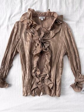 Jaipur Metallic Ruffle Front Blouse - Taupe
